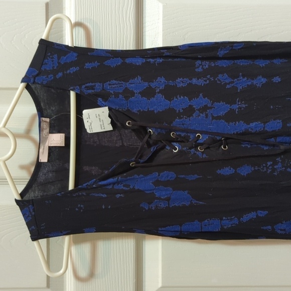 Forever 21 Contemporary Women's Black/Blue Size Large Midi Dress w/Tie Front NEW - Picture 4 of 13